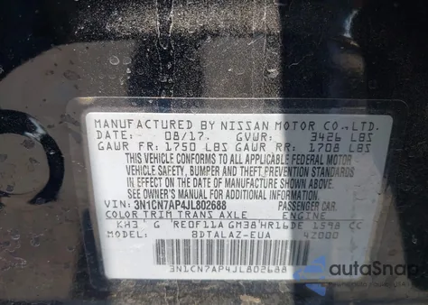 2018 Nissan Versa 1.6 S+ from USA, damaged, VIN 3N1CN7AP4JL802688